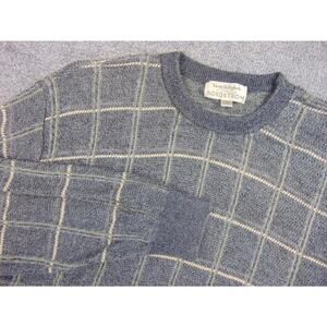 Tricots St Raphael Sweater Mens Med Gray Windowpane Check Long Sleeve Crewneck